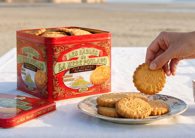 Boîte collector de sablés La Mère Poulard et assiette de biscuits